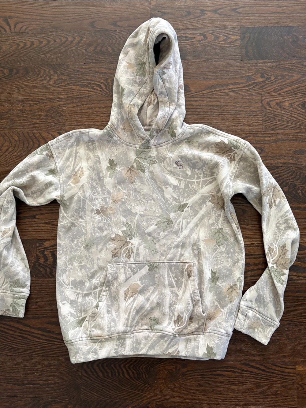 Abercrombie Kids Camo Hooded Pullover Sweatshirt - Light Gray/Green
